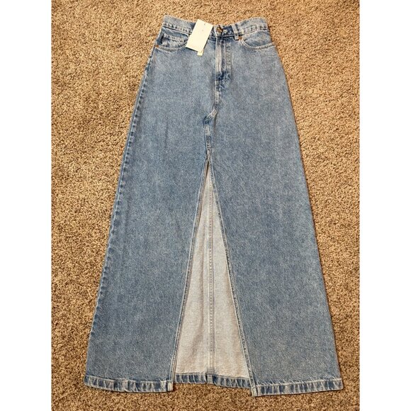 NEW Alohas Marina Denim Column Maxi Skirt Light Blue Wash Slit Front High-Rise - Picture 6 of 14